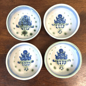 Set of 4 M.A. Hadley Blueberry Bouquet Pottery Cereal Bowls 4.5" Signed USA